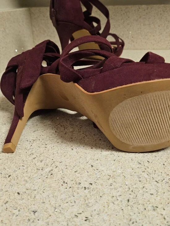 Burgundy Tie-Up Platform Heels - Picture 4 of 8